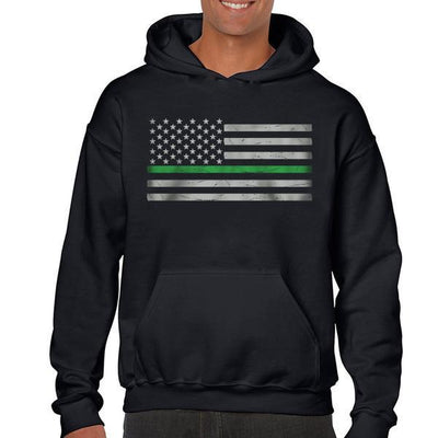Men's Hoodie - Classic Thin Green Line, Black
