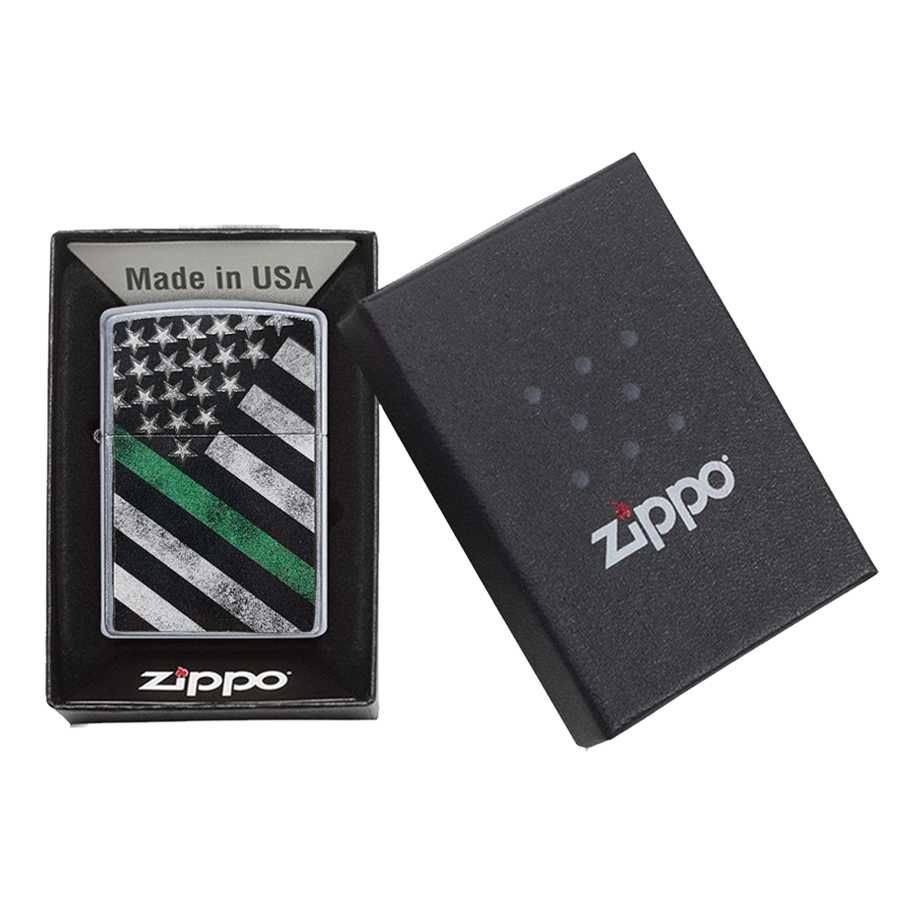 Thin Green Line Zippo Lighter, Street Chrome