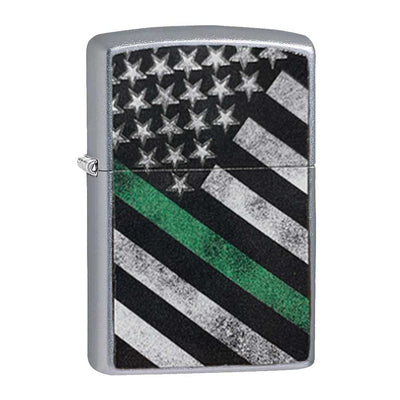 Thin Green Line Zippo Lighter, Street Chrome