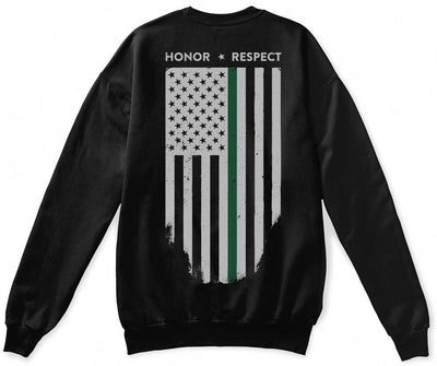 Crew Neck Sweatshirt - Unisex - Thin Green Line Flag Honor & Respect