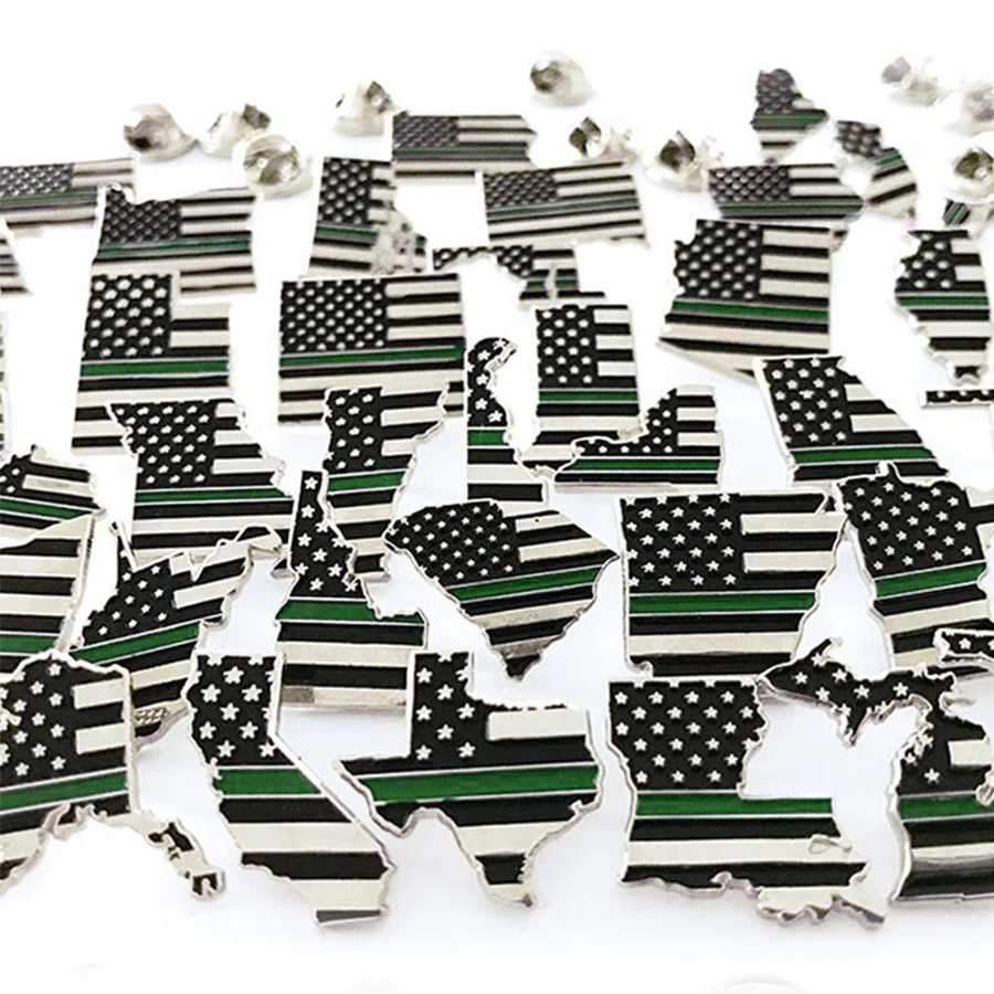 3/4" State Pins - Thin Green Line USA