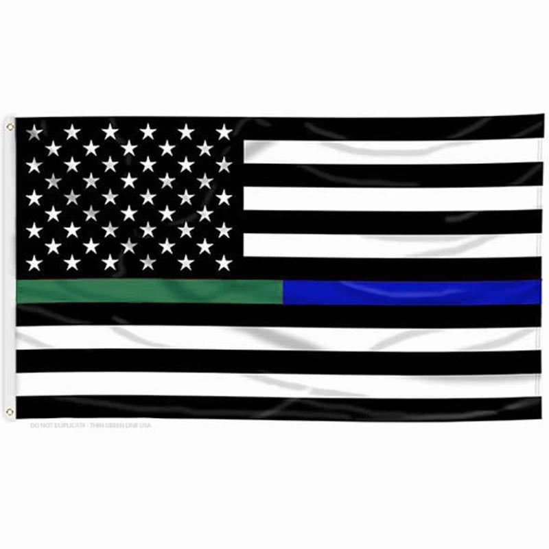 Thin Green & Blue Line American Flag, Polyester, 3 x 5 Ft